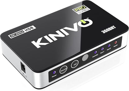 Kinivo HDMI Switch with Audio Extractor 360BNT (3 in one out, Toslink Optical Audio Port, SPDIF, 4K 60Hz, High Speed 18Gbps, IR Remote) - Compatible with Roku, PS5, Xbox, Apple TV, Dolby Digital/Atmos