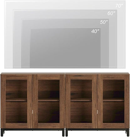 WAMPAT 63 Inch TV Stand with Glass Doors for 32-70 inch TVs, Modern Entertainment Center TV Console with Adjustable Shelves for Living Room, Bedroom, Brown