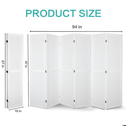 Babion 6 Panel Pegboard Display, Freestanding Folding Privacy Screens for Craft Shows (White)