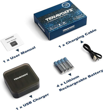 TENAVOLTS 1.5V Lithium Rechargeable AA Batteries, AA Battery for Xbox Controller, AA Rechargeable Batteries for Blink Camera with USB Cable Type C Port, 1.8 Hour Fast Charging, 4 Count with Charger