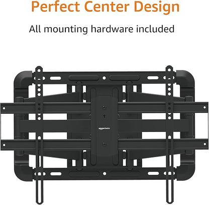 Amazon Basics Heavy Duty Extension Dual Arm, Full Motion Articulating TV Mount for 37" to 80" TVs up to 132 lbs, Fits LED LCD OLED Flat Curved Screens, Black