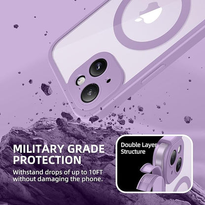 BERFY Magnetic for iPhone 14 Case, Compatible with MagSafe, Built-in Privacy Screen Protector and Upgraded Camera Protection, Anti-Spy Full Body Shockproof Phone Case for 14 6.1", Light Purple