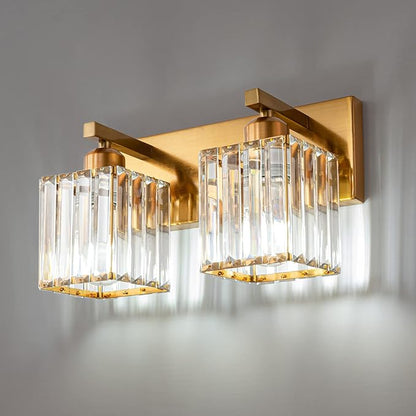 FDPBY Modern Bathroom Vanity Light 2-Lights Gold Crystal Bathroom Wall Light Vanity Light Fixtures，12.59-inch Modern Minimalist Design