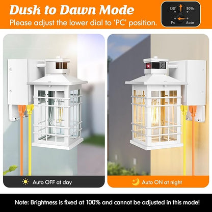 Porch Light with GFCI Outlets, White Motion Sensor Dusk to Dawn Outdoor Wall Light Fixture, 2-Pack Waterproof Outside Wall Lantern Sconce 3 Lighting Modes, Exterior Wall Light for Front Door House