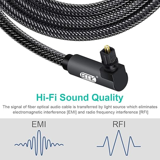 EMK 【Upgraded】 Double 90 Degree Optical Audio Cable Free-Rotating Toslink Plug Nylon Braided S/PDIF Digital Right Angle Optical Male to Male Cable for Home Theater,Sound Bar,TV(3.3ft/1m)