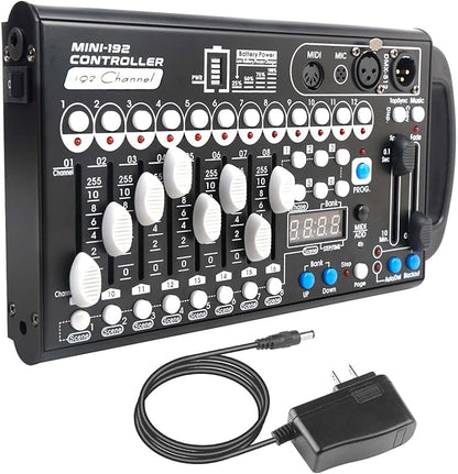 Battery Dmx Controller with Midi, Portable Dmx Controller for Moving Head Lights, Dmx 192 Controller Lighting Console, Dmx512 Controller with Built-in Battery