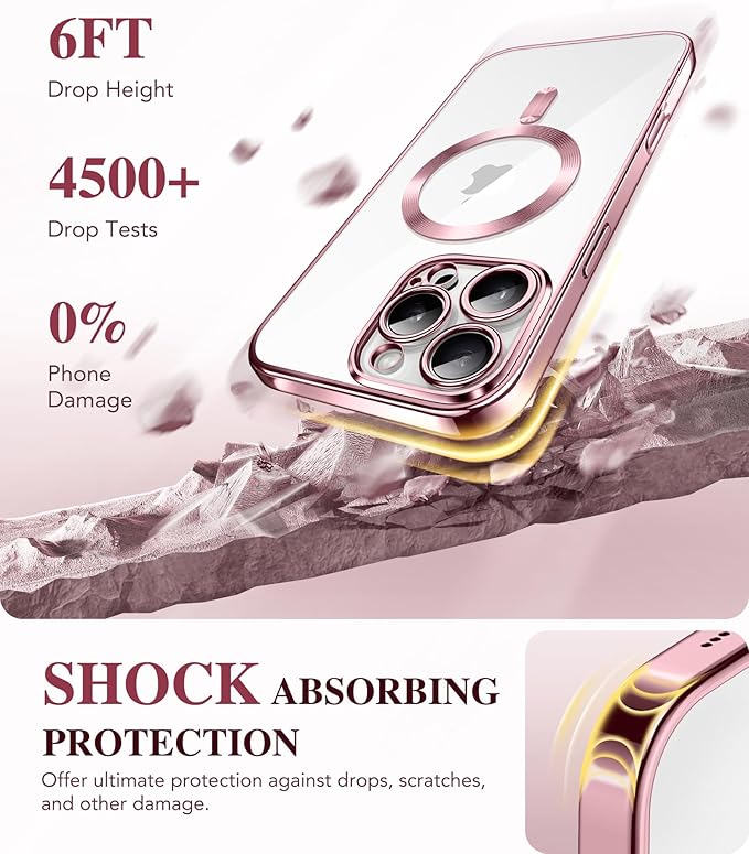BERFY Magnetic for iPhone 16 Pro Case, Compatible with Magsafe, Built-in 9H Tempered Glass Screen Protector & Upgraded Camera Protection, Full-Body Plating Shockproof Phone Case for 16 Pro 6.3", Pink