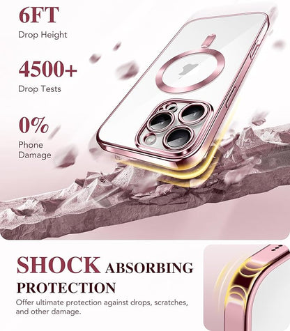 BERFY Magnetic for iPhone 16 Pro Case, Compatible with Magsafe, Built-in 9H Tempered Glass Screen Protector & Upgraded Camera Protection, Full-Body Plating Shockproof Phone Case for 16 Pro 6.3", Pink