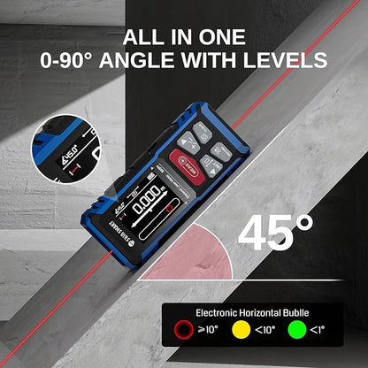 SainSmart Dual Laser Measuring Tool, 393Ft Red Bilateral Distance Meter with Backlit LCD, Rechargeable, Multi-Unit, Electronic Level, Length/Area/Volume/Angle Sensor/PC Data Transfer,Laser Class 2