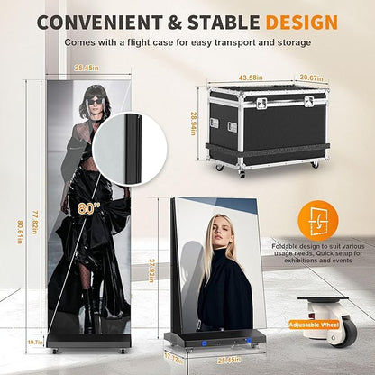 JASZDOT 80" Seamless Splicing LED Display, Foldable Poster Screen with P1.86 Digital Signage Display LED Totem with USB/HDMI/WiFi/Remote