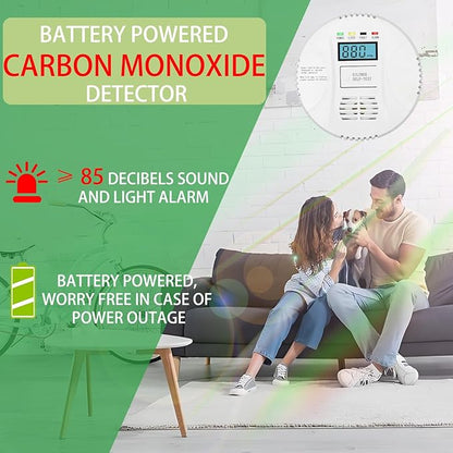 Carbon Monoxide Detector, VzmcovCO Monitor Powered by AA Battery (not Included), with LCD Digital Display, Used for Voice Alarm in Home Office, Hotel Garage, Kitchen, Bedroom, Living Room (1Pack)