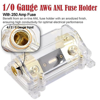 1/0 Gauge Wire Copper Clad Aluminum CCA (20Ft Each Black/Red) Primary Automotive Wire,1Pcs 250A ANL Fuse Holder,Battery Cable for Car Audio Speaker,Solar,RV Trailer Amp Wiring