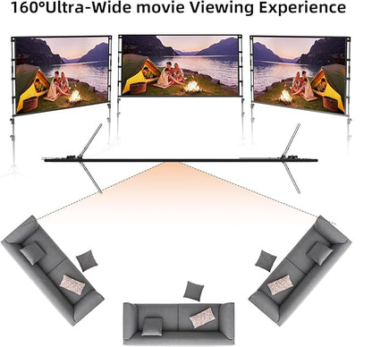 Projector Screen and Stand,GAINVANE 120 inch Portable Projector Screen Indoor Outdoor Projection Screen 16:9 4K HD Wrinkle-Free Light-Weight Movie Screen with Carry Bag for Backyard Movie Night