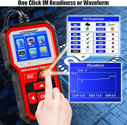 KONNWEI KW681 OBD2 Scanner 6V 12V Car Battery Tester, 2 in 1 Car Diagnostic Scanner Automotive Battery Alternator Load Tester Check Engine Code Reader Scan Tool
