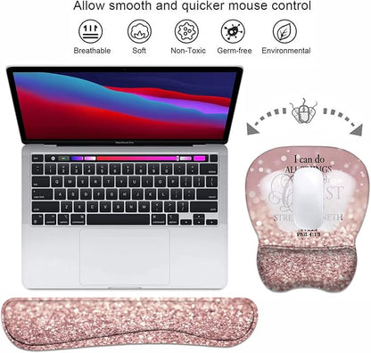 Ergonomic Mouse Pad Wrist Support and Keyboard Wrist Rest Set with Coasters, Non-Slip PU Base, Easy Typing & Pain Relief, Perfect for Home Office Working Studying, Bible Verse Phil 4-13
