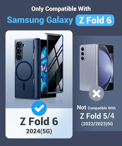BERFY Magnetic for Samsung Galaxy Z Fold 6 Case with Privacy Screen Protector, [Compatible with MagSafe][Anti Spy] Built-in Hidden Kickstand, Full-Body Shockproof Slim Phone Case for Z Fold 6, Blue