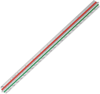 12" Architectural Scale Ruler Aluminum Architect Scale Triangular Scale Ruler for Architects, Draftsman, Students and Engineers, Color-Coded (1 Pack)