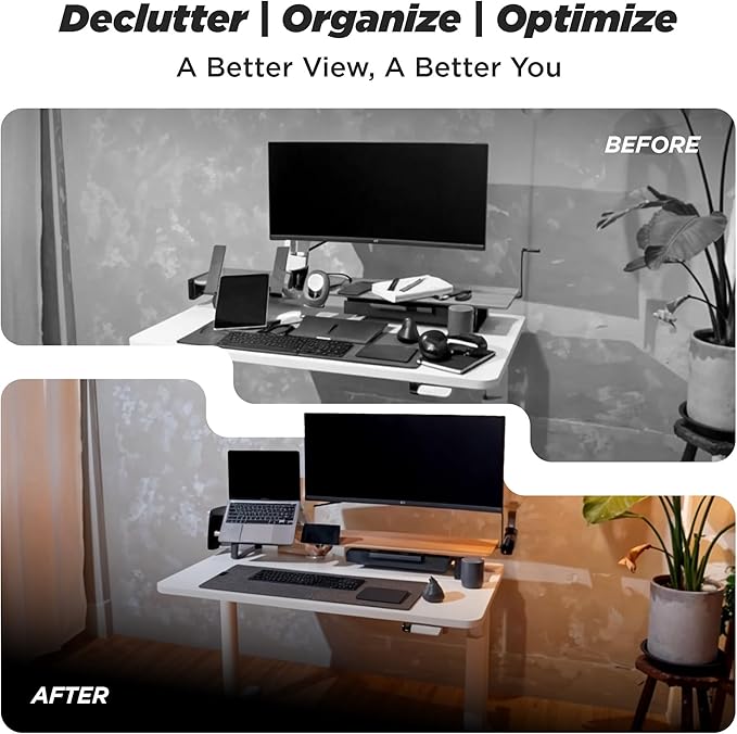 ULTRARM Moodular Wooden Monitor Stand 45.6” (116cm) Large Desk Organizer with Metal Slide Rails for Drawer, Tray, Laptop, Tablet, Phone & Headphones Customizable Riser for Organized Workspace Black