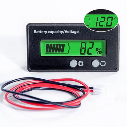 12V 24V 36V 48V Battery Capacity Indicator Golf Cart Voltage Meter with LCD Display Green Backlight, Waterproof Monitor Gauge Digital Voltmeter Testers for 3S-26S Lithium Battery&Lead-Acid Batteries