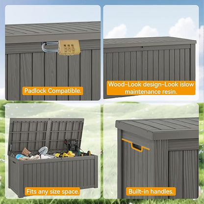 NUNU LAB 220 Gallon Outdoor Storage Box Waterproof, Outside Package Delivery Deck Boxes with Lockable Lid, Backyard Storage Bin For Garden Tools, Patio Cushions, Gray
