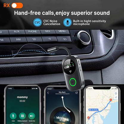PinPure Bluetooth 5.4 Transmitter Receiver for 2 AirPods/Headphones, 2-in-1 Wireless Adapter with Microphone, Audio Adapter with 3.5mm Audio Jack, Suitable for Airplane, Car, TV, PC, Home Stereo
