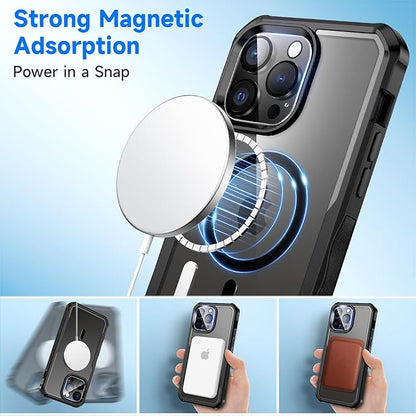 seacosmo for iPhone 14 Pro Case, Full Body Bumper with Built-in 9H Tempered Glass Privacy Screen Protector and Camera Lens Protector, Compatible with MagSafe, Shockproof Phone Cover, 6.1", Black