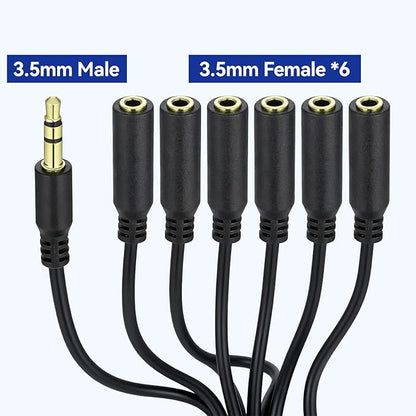 Xyembu 3.5mm Headphone Splitter, 1/8inch TRRS Male Stereo Jack to 6 Female, Headphone Headset Extender Cord, 3.5mm Splitter 1 to 6 Ways for Earphone, Headset, Laptop, Phone