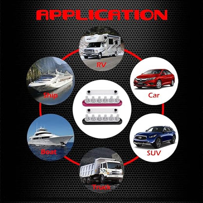 6 x M10 (3/8") Studs Power Distribution Block Bus Bar 12V, Ampper 7" HD 300A Marine BusBar Battery Distribution Block W/Cover for Car Boat Solar (Black)