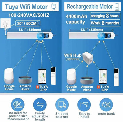 TIPIACE Rechargeable Motorized Curtain tracks to Remote Control Ceiling Mount Electric Retractable Curtain Rail Compatible with Alexa Google Home via Hub (L 94-177 inch OR 240cm - 450cm)