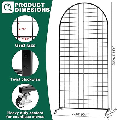 Asee'm Grid Wall Panels Display Stand 2.6' x 5.8' FT Black Movable Wire Grid Wall Display Rack Heavy Floorstanding Detachable Girdwall Panel with T-Base for Craft Show Rack, Retail Displays 1PCS