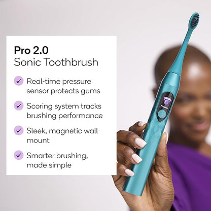 Burst Pro 2.0 Sonic Toothbrush for Adults (Marine Teal) | Electric Toothbrush with Smart Pressure Sensor | Soft Bristles | 5 Modes/Refined Scoring System | USB-C Charging | Magnetic Wall Mount