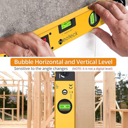 Neoteck 225° 16 inch Digital Angle Finder Aluminum Protractor with LCD Backlight Digital Angle Measuring Tool with Horizontal and Vertical Bubble for Woodworking, Construction, Machinery - Golden