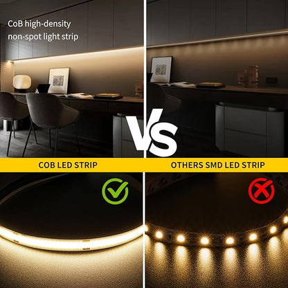 Pandery COB LED Strip Lights Natural White,24V Dimmable led Light Strip KIT with Remote and app Control,4000K 32.8FT/2 * 5m 8mm Wide Ra>90 Cuttable Flexible Strip Lights for Bedroom,Wardrobe,Cabinet