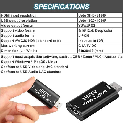 Gebildet 4K Video Capture Card, HDMI to USB Capture Card 1080P for Streaming, Recording, Gaming, Compatible with Nintendo Switch, PS5, Xbox