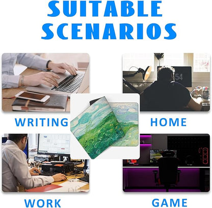 Desk Mat, Field Landscape Oil Painting Extended Gaming Mouse Pad Large, 35.4"x15.7" Big Mouse Pad with Non-Slip Base and Stitched Edge, Long Computer Keyboard Mouse Mat for Home Office Work