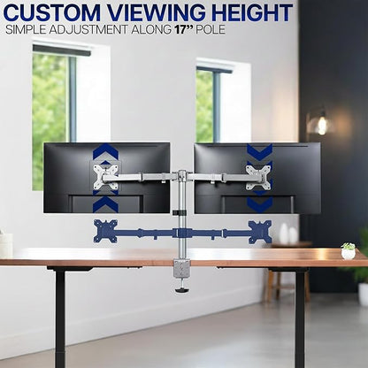 VIVO Dual Monitor Desk Mount, Heavy Duty Fully Adjustable Steel Stand, Holds 2 Computer Screens up to 30 inches and Max 22lbs Each, Gray Color, STAND-V002-GY