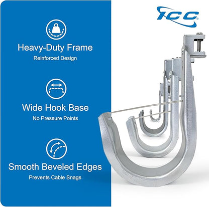 ICC Beam Clamp J Hook 2” with Retainer Clip - Galvanized Steel Cable Management Hooks for Hanging Cable to Beams - Rust-Resistant, EIA and TIA Compliant - 2 Inch 25 Pack