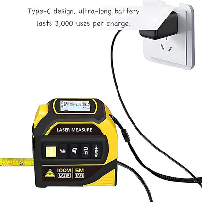 4-in-1 Digital Laser Tape Measure, 16FT Measuring Tape, 328ft Laser Distance Meter, Cross-Line Laser Ruler, Rechargeable, 3000 Uses/Charge, for DIY & Construction