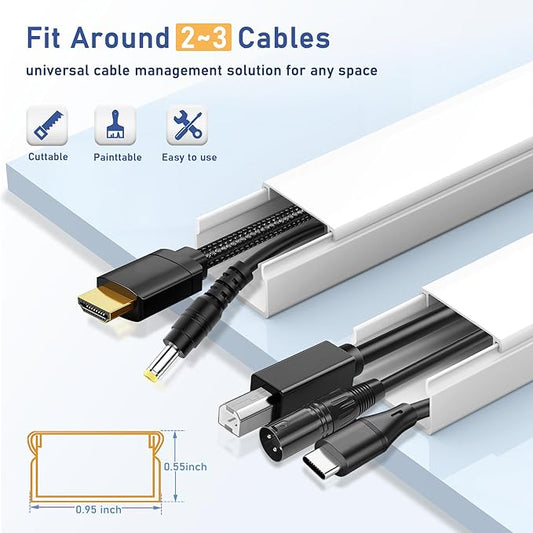 Cord Cover Raceway Kit - 157" Paintable Cable Concealer, Wire Hider for TV Wall Mounting and Wire Management