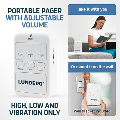 Lunderg Bed Alarm for Elderly Adults - Wireless Sensor Pad (10” x 30”) & Pager - Bed Alarms and Fall Prevention for Elderly and Dementia Patients