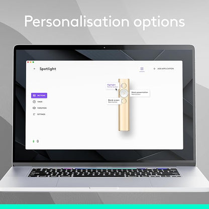 Logitech Spotlight Presentation Remote - Universal Wireless Presentation Clicker with Laser Pointer, Advanced Digital Highlighting, Bluetooth, 30 m Range and Quick Charging - Gold