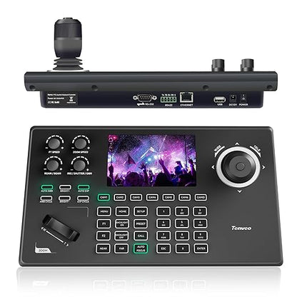 Tenveo NDI PTZ Camera Controller, 5'' LCD Screen Preview, 4D Joystick, PoE IP PTZ Controller Keyboard for Church Worship Live Streaming Broadcasts Events Video Production, NDI License Included
