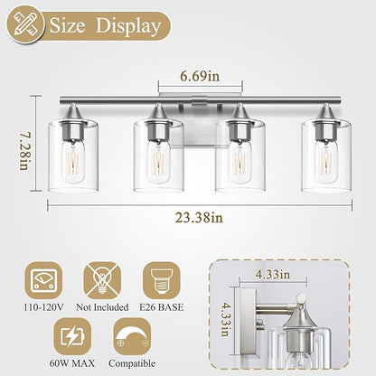 XPEHK 4-Light Bathroom Light Fixtures,Brushed Nickel Vanity Lighting Fixtures,Modern Wall Lighting Sconces for Mirror Bedroom Living Room Vanity Table Hallway