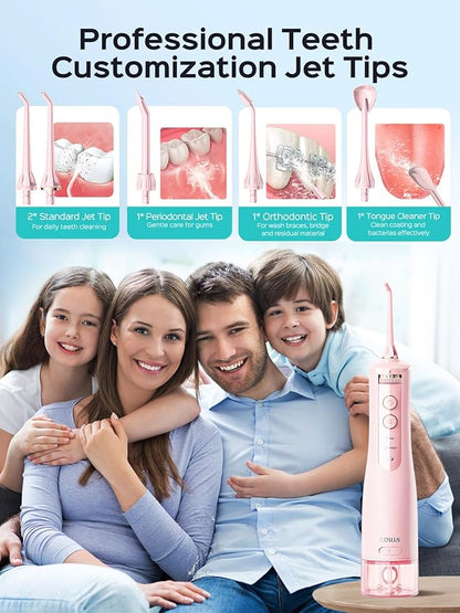 COSLUS Portable Water Flosser for Teeth: 10 Pressure Settings Professional Water Dental Pick for Orthodontic, Braces & Sensitive Gums - Cordless for Travel Use, for Adults Teens, BPA-Free, E40