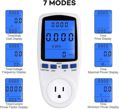 LED Watt Power Meter Plug, Home Electricity Usage Monitor with Powe Energy Voltage Cost for Monitor High Cost Appliance, Socket Power Meter with Reset Button