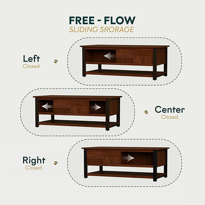 Bme Trapeze Coffee Table for Living Room – Modern Wooden Center Table with Storage, Metal Legs, Large Walnut Coffee Table for Stylish Living Room Furniture Setup