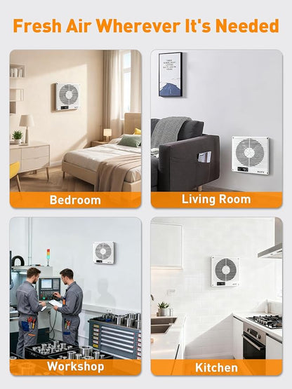 Xcity 8-Inch Room to Room Fan, Through-the-Wall Air Transfer Fan with Remote, 10-Speed Temperature Control, Quiet Reversible Airflow Ventilation for Bedroom, Kitchen & Laundry