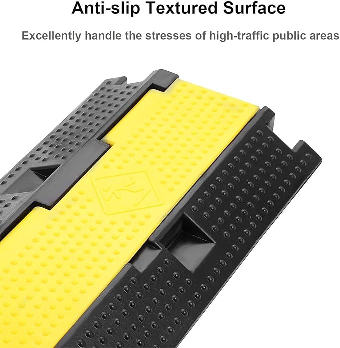 Reliancer 3 Pack Dual Channel Rubber Cable Protector Ramp 2 Channel Traffic Speed Bump 11000lbs Capacity Heavy Duty Driveway Hose Cover Ramp Cord Track Protector Wires Concealer w/Flip-Open Top Cover