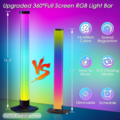 360° Smart Light Bar, Crystal Ambient Mood Light with 16 Million Colors, 213 Preset & 8 Scene Modes, Music Sync, Sound Active, 3 Modes Control RGB & IC Colorful Backlight for TV/Monitor/Gaming/Room