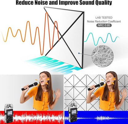 Sonicism 12 Pack X-Lined Acoustic Panels with Self-Adhesive, 12" X 12" X 0.4" Sound Proof Foam Panels, Decorative Soundproof Wall Panels, Sound Absorbing Tiles for Home & Offices (BlackBase+WhiteFace)